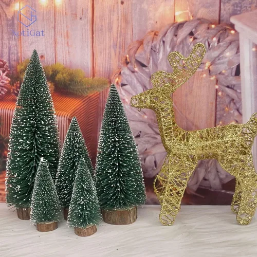 Vista 8 de mini Christmas Tree Bottle Brush Christmas Trees with Wooden Bases Christmas Decorations for Party Table top decer Christmas Tree （5pcs） Verde