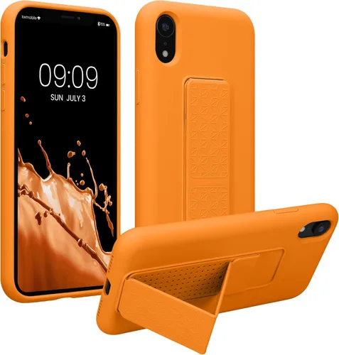Vista 16 de kwmobile Funda compatible con Apple iPhone XR - Funda con correa de mano y revestimiento de silicona TPU suave - Azul Báltico