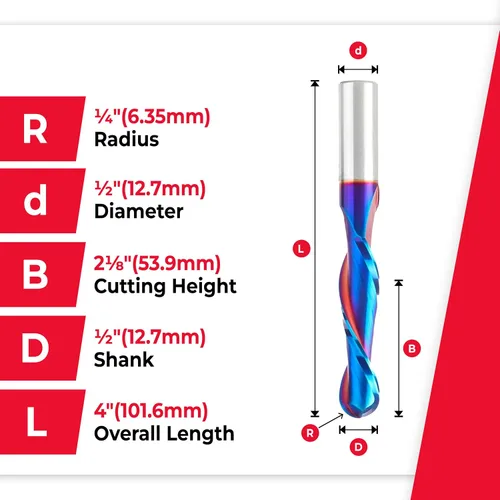 Vista 4 de Amana Tool Broca de carburo sólido con punta esférica en espiral para madera, plástico, MDF, espuma, 46384-K, 1/2 diámetro x 2-1/8 pulgadas x 1/2
