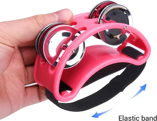 Vista 5 de Facmogu Pandereta de pie, pedal de percusión para instrumentos musicales con cascabeles de acero para tocar batería y guitarra, agitadores