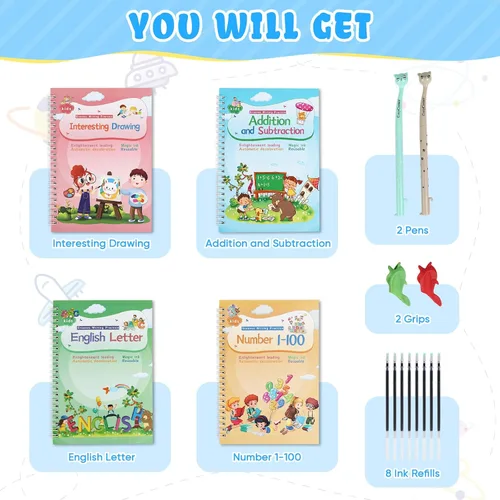 Vista 7 de Magic Ink Copybooks for Kids Reusable Handwriting Workbooks for Preschools Grooves Template Design and Handwriting Aid Practice for Kids The Print