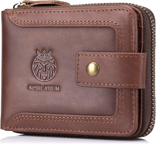 Vista 14 de LUKZIJAES Billetera de cuero genuino para hombre, con bloqueo RFID, delgada, plegable, bolsillo frontal, #3-Café, Vintage