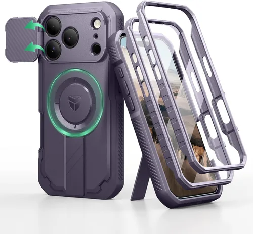 Vista 50 de Dexnor - Funda para iPhone 12 & iPhone 12 Pro con tapa deslizante para cámara, soporte ajustable y protector de pantalla integrado, carcasa