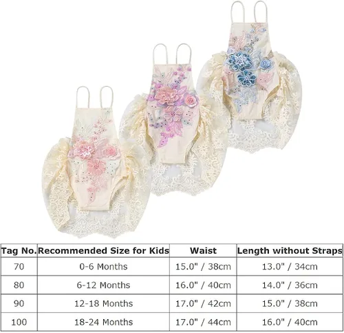 Vista 7 de Traje de primer cumpleaños para niña con volantes manga corta encaje floral vestido de tul diadema de corona sesión de fotos