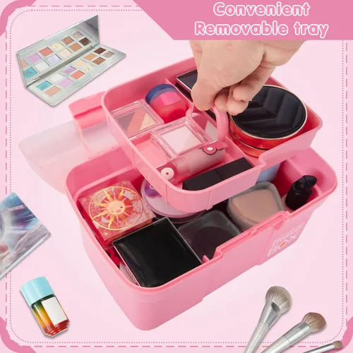 Vista 5 de TERGOO Caja organizadora multiusos de 11 pulgadas con bandeja extraíble, organizador portátil de manualidades pequeño con asa, caja de herramientas