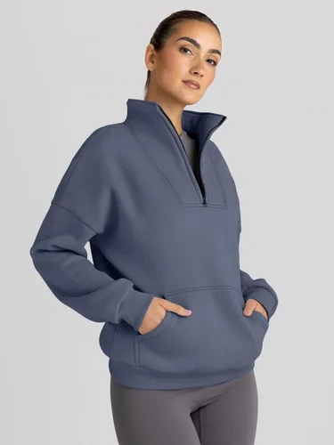 Vista 2 de Trendy Queen - Sudaderas con media cremallera y capucha de gran tamaño, extragrande, para otoño, Y2K, ropa de invierno