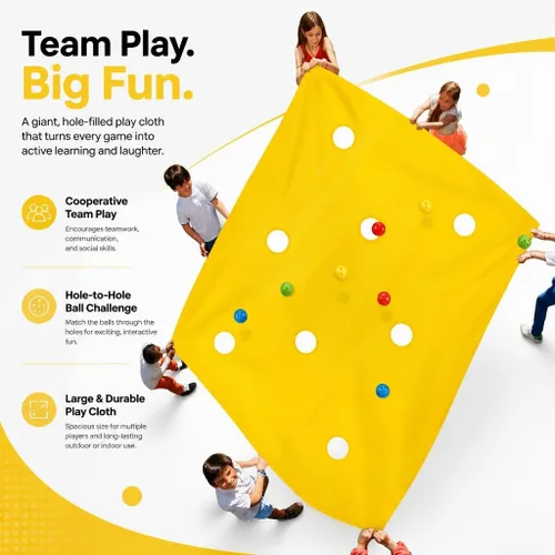 Vista 5 de Sonyabecca Yellow Hole Tarp Team Building Games for Work with 8 Pcs Team Building Ball for Teamwork Group Learning Fun