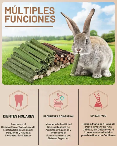 Vista 3 de Bissap 54 palitos masticables de conejo, mezcla de bambú dulce natural, Timothy, heno, avena, zanahoria, palo masticable, rama de manzana, conejito