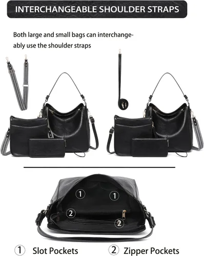Vista 5 de Carteras para Mujeres 3PCS, Juego de Bolsos Cruzados Bolso Grande de Cuero Carteras de Hombro con Billetera Correas Ajustables para Damas Tote