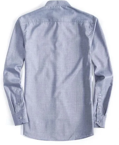 Vista 2 de Camisas de manga larga con cuello de banda (cuello mandarín) para hombre con bolsillo
