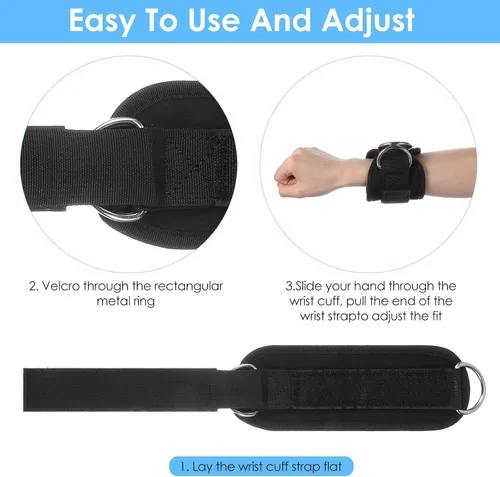 Vista 3 de 2 correas de levantamiento de pesas con anillo D, muñequeras ajustables para gimnasio, soporte de muñeca acolchado, accesorios para máquina