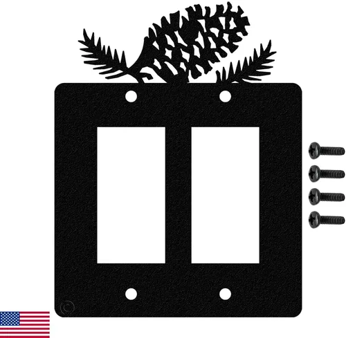 Vista 10 de Pine Cone - Placa de pared de doble toma de corriente dúplex (doble potencia, negro) - Fabricado en Estados Unidos