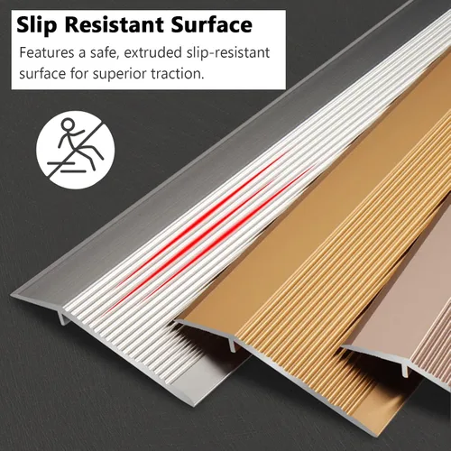 Vista 4 de 10cm Floor Threshold Transition Strip Metal, Bedroom Doorway Edge Trim/Drop Molding for Tile Laminate Vinyl Flooring, Black Grey Gold Silver