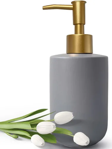 Vista 10 de Dispensador de jabón de cerámica de mármol negro con bomba dorada para baño y cocina, dispensador de platos recargable, dispensador de jabón líquido
