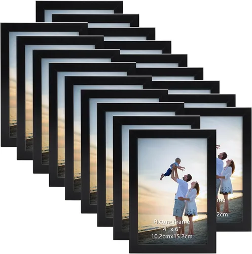 Vista 11 de Hoikwo 18 paquetes de marcos de fotos de plástico negro de 3.5x5 multifuncionales con cubierta de plástico para fotos familiares, obras de arte