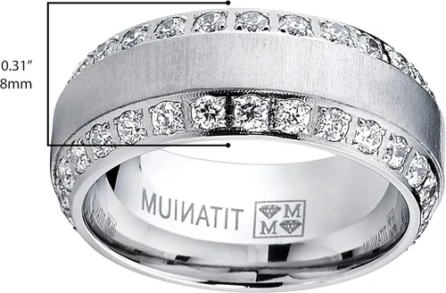 Vista 6 de Metal Masters 1.8Ct Anillo de compromiso o boda para hombre, de titanio con acabado domo cepillado, con circonia cúbica, 8 mm
