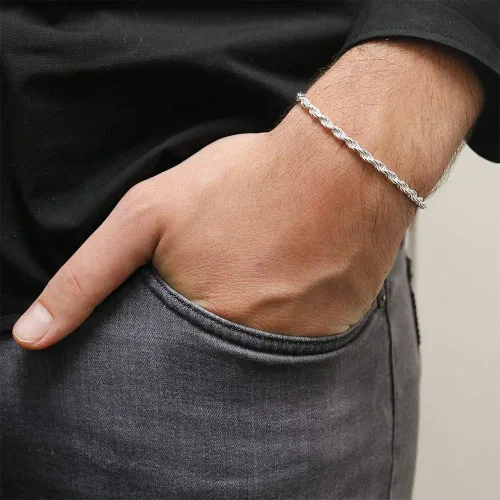 Vista 3 de Verona Jewelers Pulsera de plata de ley italiana auténtica de 0157in 0177in 0236in corte de diamante macizo cadena trenzada gruesa para hombres