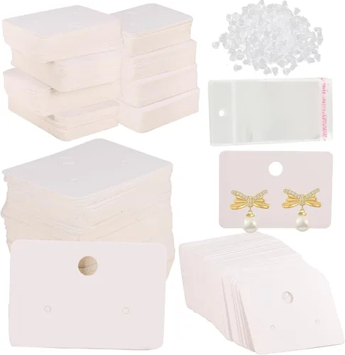 Vista 6 de Femtindo Tarjetas de exhibición de aretes con 100 tarjetas de aretes, 200 piezas de parte trasera de aretes y 100 bolsas autosellantes para venta