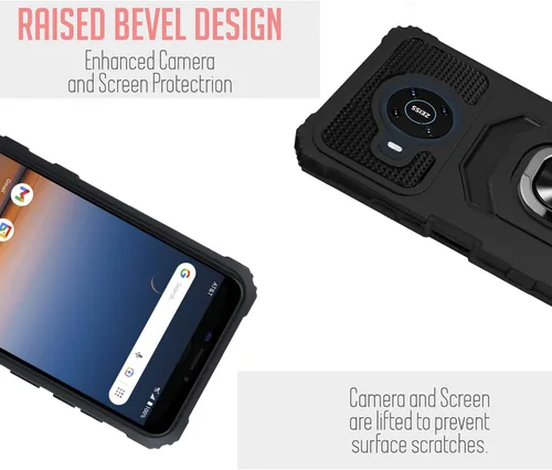 Vista 6 de Compatible con Nokia X100 con vidrio templado, protector de cuerpo completo [grado militar], soporte magnético para anillo de automóvil, funda Negro