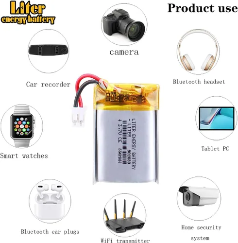 Vista 5 de Liter 3.7V 550mAh 902030 Lipo Batería recargable de iones de polímero de litio con conector JST 0.079 in