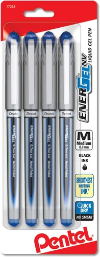 Vista 3 de Pentel ENER-GEL NV - Bolígrafo de gel líquido, 0.028 in, punta de metal, tinta negra, paquete de 4 unidades (BL27BP4A)