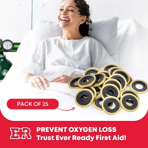 Vista 4 de Ever Ready First Aid Sellos de arandela de yugo de latón con regulador de oxígeno, paquete de 25