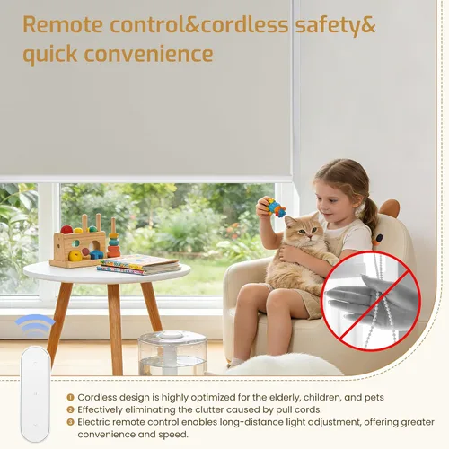 Vista 5 de Grandekor Persianas motorizadas con control remoto, persianas enrollables opacas eléctricas, persianas inteligentes sin cables para dormitorio, sala