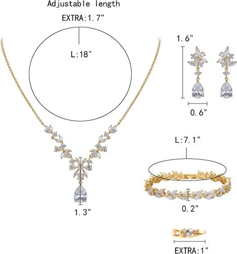 Vista 2 de EleQueen Women's Wedding Bridal Jewelry Set for Brides Bridesmaids, Silver14K GoldRose Gold Plated Cubic Zirconia Teardrop Necklace Dangle Earrings