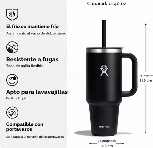Vista 10 de Hydro Flask Vaso de Viaje con Asa, Tapa y Pajita - Acero Inoxidable Aislado en 24 Oz Aloe