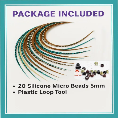 Vista 3 de Sexy Sparkles Kit de extensiones de pelo de plumas, 20 plumas de gallo genuinas (8-11 pulgadas) con 20 microcuentas de silicona + herramienta