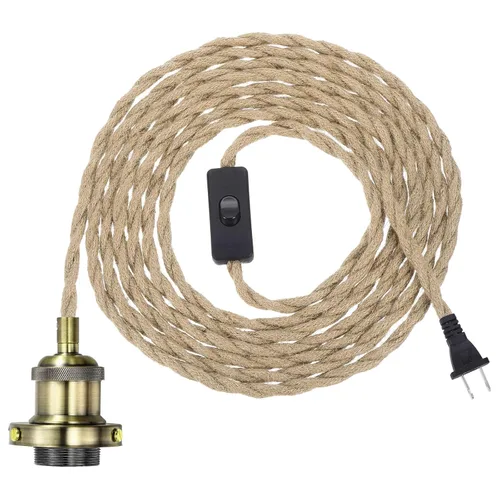 Vista 9 de PATIKIL Kit de cable de luz colgante de 15.4 pies, enchufe E26 con interruptor, cuerda trenzada industrial vintage para lámpara de granja