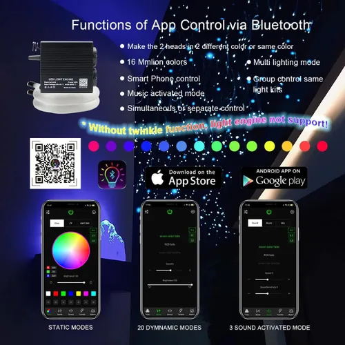 Vista 4 de AKEPO - Kit de luces de fibra óptica activadas por música de tamaño pequeño para automóvil y hogar, de 32 W, de doble puerto, de diferentes
