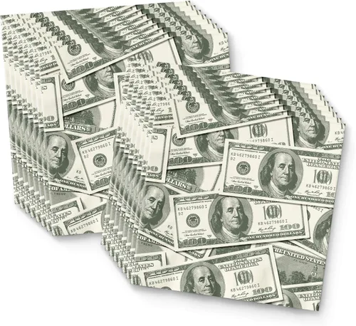 Vista 4 de Dinero $100 Dollar Billetes Fiesta de Cumpleaños Suministros Set Platos Servilletas Tazas Vajilla Kit para 16