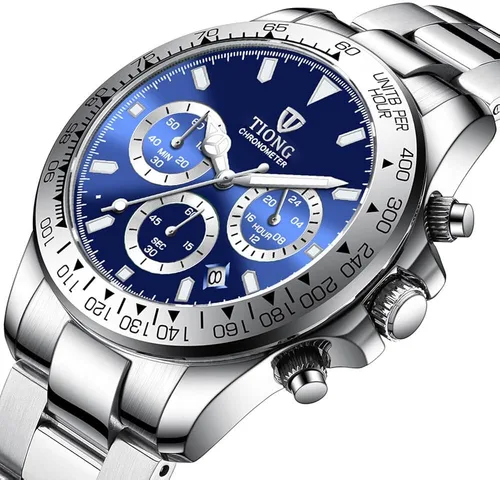Vista 2 de Dentily Reloj de cuarzo para hombre, cronógrafo, de acero inoxidable, impermeable, para negocios, para hombre