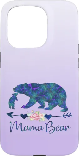 Vista 14 de Teal Blue Purple Floral Mama Bear and One Cub Silver Purple Case for iPhone 17