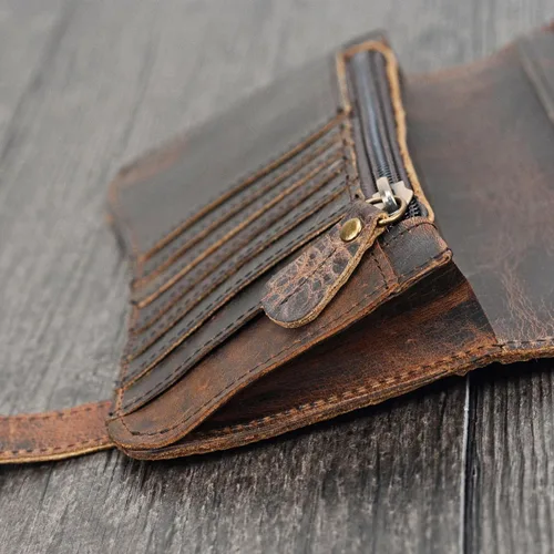 Vista 6 de LUUFAN Cartera larga de cuero genuino para hombre billetera plegable grabada