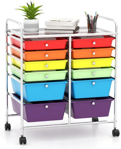 Vista 11 de DREAMADE Carrito rodante con cajones de almacenamiento, carrito utilitario con cajones de plástico extraíbles, ruedas con cerradura, carrito de arte