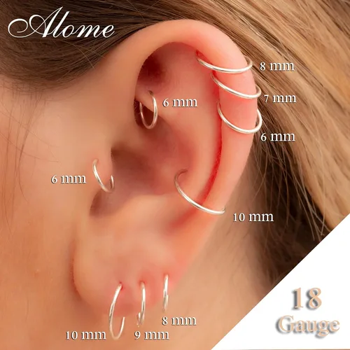 Vista 46 de Aretes de aro de oro de plata – Aretes de aro para mujer, dos piezas de aros de plata fina rellenos de oro, aro de hélice, anillo de tragus, aro