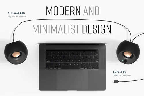 Vista 6 de Creative Pebble V3 Minimalistic 2.0 Altavoces de escritorio USB-C con audio USB, mejora de diálogo claro, Bluetooth 5.0, 8 W RMS con 16 W de Negro