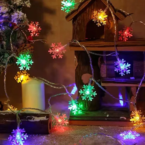 Vista 3 de Dazzle Bright Guirnalda de luces de copos de nieve de Navidad, 100 luces LED de 49 pies, impermeables, enchufables, con 8 modos para interiores