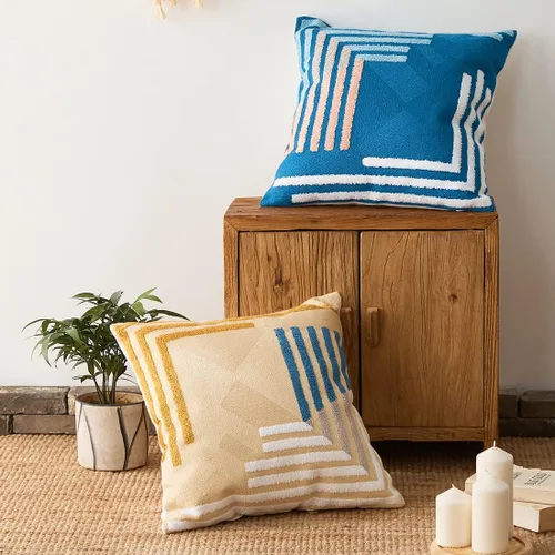 Vista 6 de vctops Funda decorativa para cojín con detalles de penachos geométricos estilo bohemio, funda de almohada cuadrada bordada en algodón para sofá