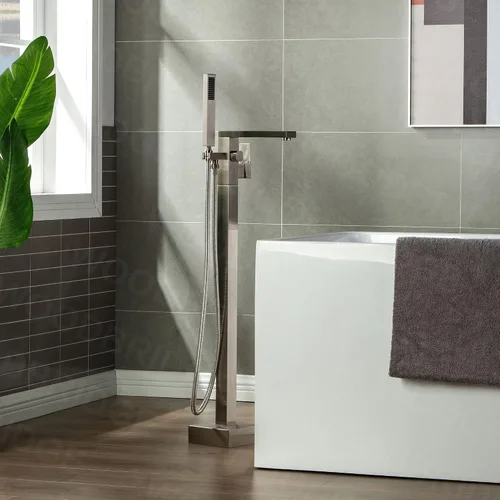 Vista 13 de WOODBRIDGE F0008BG - Grifo de llenado de bañera independiente de una sola manija contemporánea con ducha de mano en acabado dorado cepillado