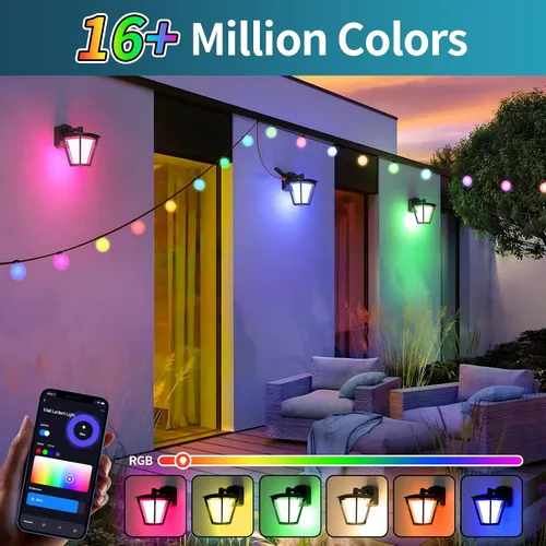 Vista 2 de AKK Luces de pared inteligentes para exteriores con salida GFCI, control de aplicación, luces de porche RGBCW que cambian de color, IP65