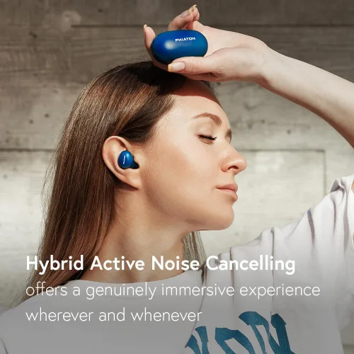Vista 2 de Phiaton Bonobuds - Auriculares inalámbricos con cancelación de ruido, auriculares Bluetooth con control táctil. Batería de 20 horas y carga rápida