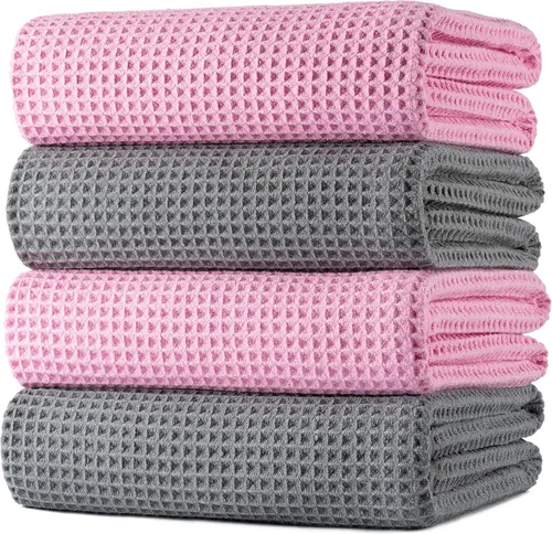 Vista 25 de POLYTE Toalla de baño de microfibra de gran tamaño de 430 GSM, de secado rápido, sin pelusas, 60 x 30 pulgadas, paquete de 4 (tejido de waffle)