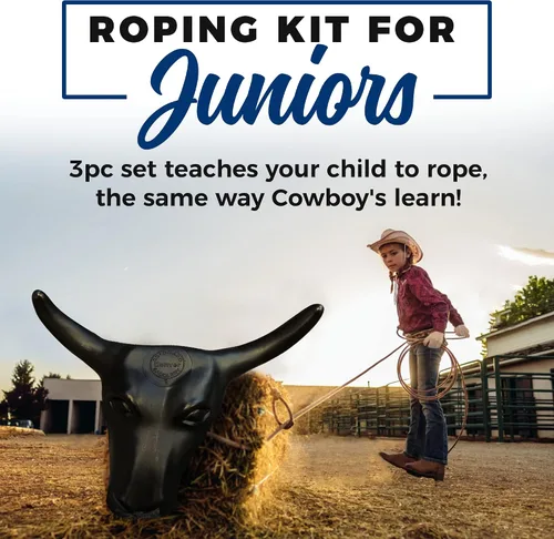 Vista 3 de Colorado Saddlery Junior Roping Kit - Includes Lasso Rope, Roping Dummy Steer Head with Stakes, Kid's Lariat & Small Glove - Rodeo Set for Kids