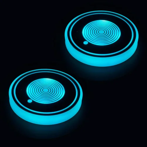 Vista 13 de Paquete de 2 posavasos con luz para automóvil, luces LED, sensor inteligente, recargable, 7 posavasos que cambian de color (A)