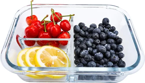 Vista 6 de BlueHills Recipientes de vidrio prémium para preparación de comidas con tapas rojas de cierre a presión, recipientes de alimentos de vidrio sin BPA