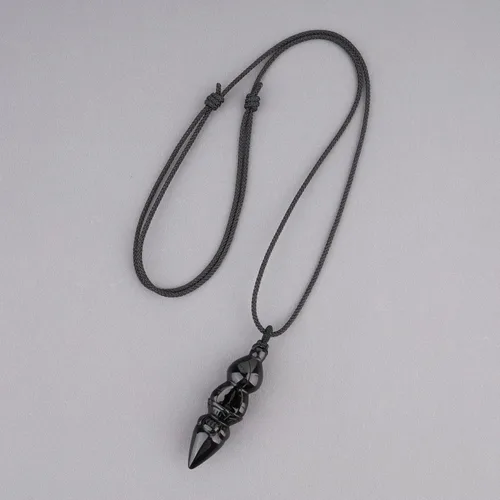 Vista 5 de COAI Collar con colgante de Buda Vajra de obsidiana negra de oración