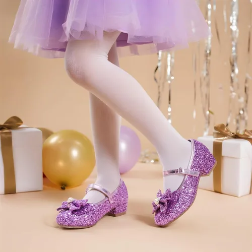 Vista 3 de DREAM PAIRS - Zapatos de vestir para niñas, zapatos de princesa para niña pequeña, Mary Jane, tacones bajos, con purpurina, flores, para fiesta, boda